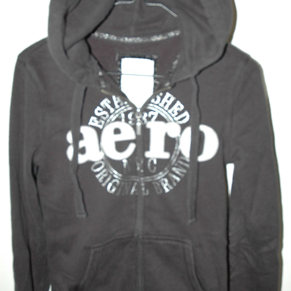 Aeropostale Girls Small Blk Kids Zip-Front Hoodie
